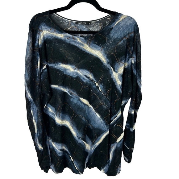 Nic + Zoe Linen Blend Ombre Long Sleeve Boat Neck Top Medium Blue - Picture 2 of 15